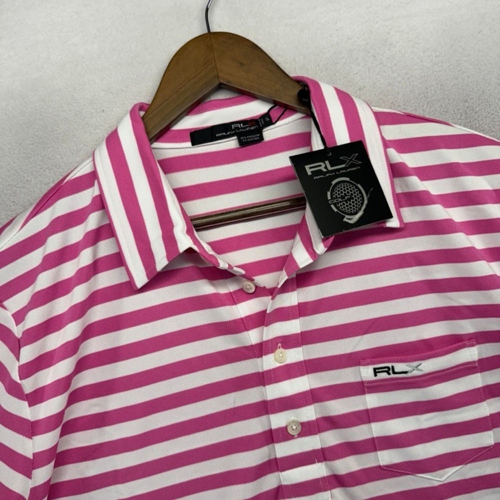 RLX Ralph Lauren Polo Shirt Men's XL Pink White Golf Pocket Performance Tech NEW